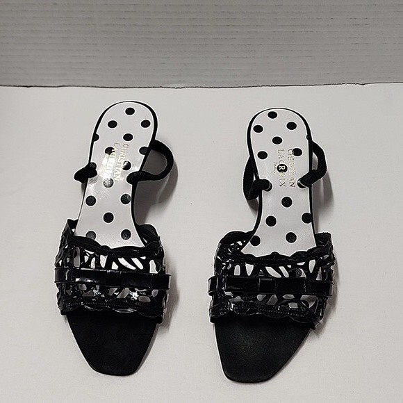 Christian Lacroix polka dot cut out sling back heels - Picture 2 of 12